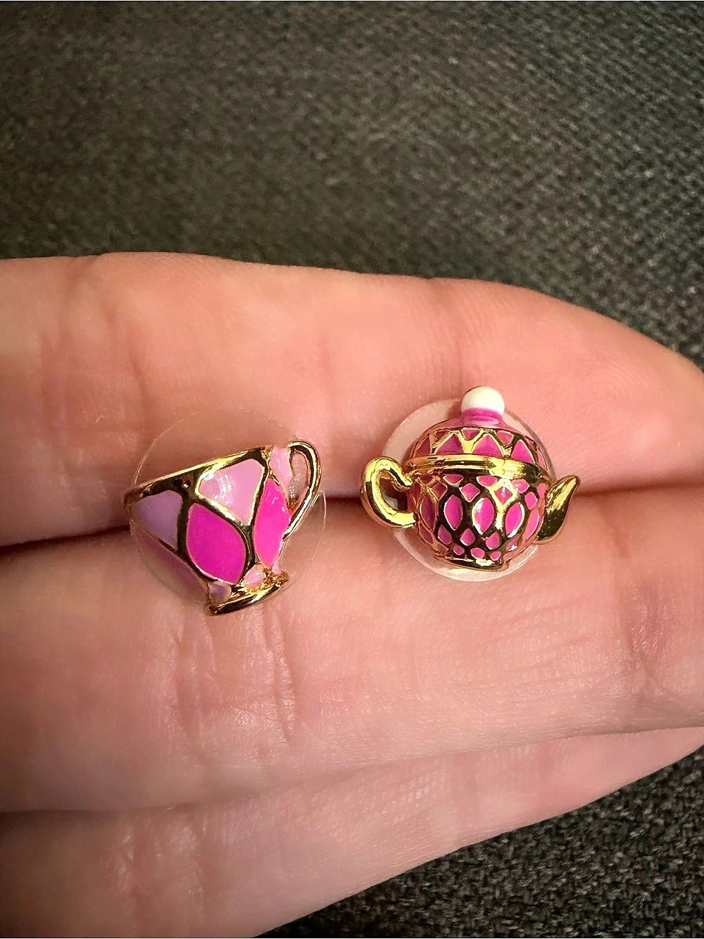 NWOT kate spade Tea Time Cup and Teapot Stud Earrings Pink & Gold